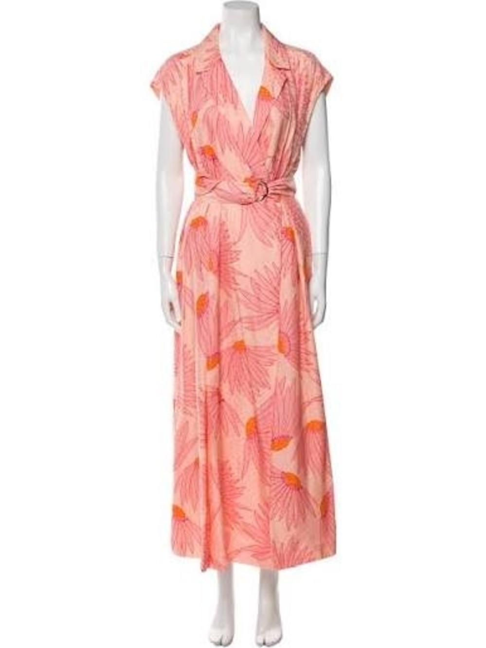 Pink Floral Wrap Maxi Dress with Belt